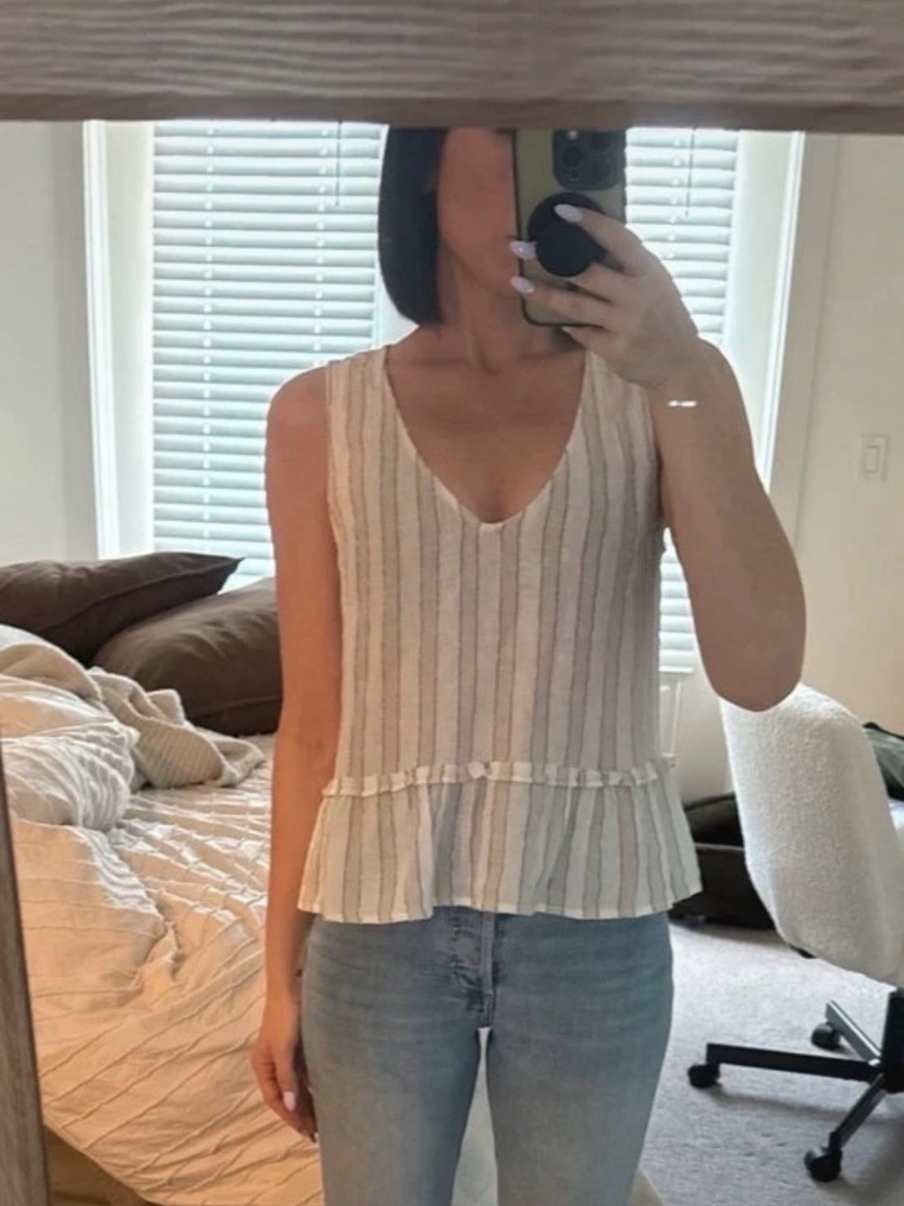 Rails Mira Costa Stripe Linen Peplum Sleeveless Tank Top - Size XS (0225)